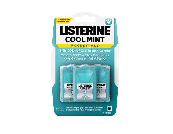 Listerine Cool Mint PocketPaks Fresh Breath Strips, 3 x 24-Strip Pack ...